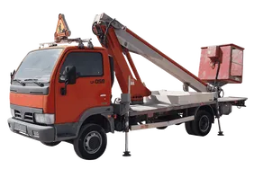 2003 Multitel 160 ALU DS Boom Lift on Nissan Cabstar Truck White Background View