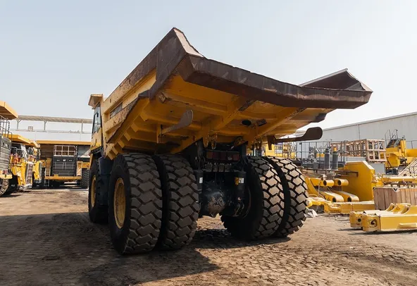 2023 Komatsu HD465-7EO Rigid Dump Truck Rear Left View