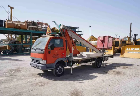 2003 Multitel 160 ALU DS Boom Lift on Nissan Cabstar Truck Front Left View - LF-0058