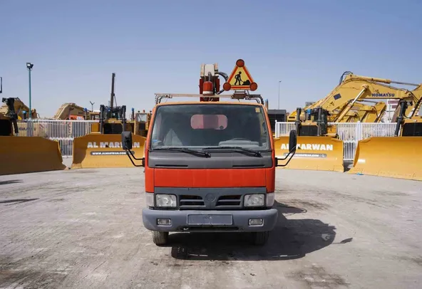 2003 Multitel 160 ALU DS Boom Lift on Nissan Cabstar Truck Front View - LF-0058
