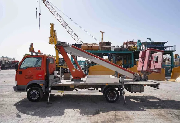 2003 Multitel 160 ALU DS Boom Lift on Nissan Cabstar Truck Left View - LF-0058