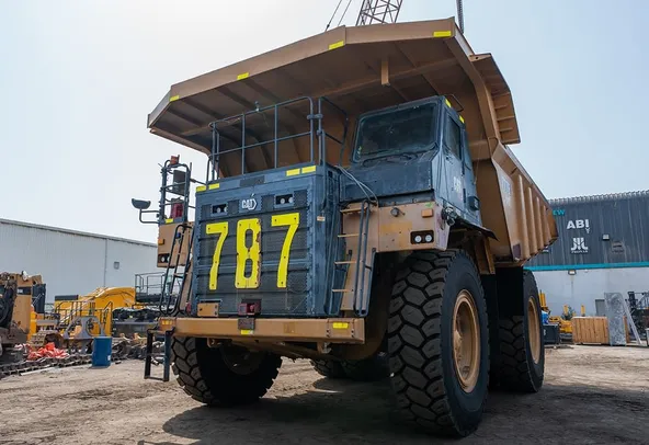 2021 Caterpillar 777E Rigid Dump Truck Front Left View