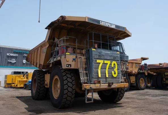 2019 Caterpillar 777E Rigid Dump Truck Front Right Side View