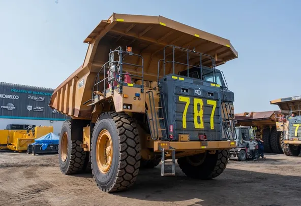 2021 Caterpillar 777E Rigid Dump Truck Front Right Side View