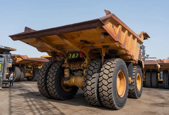2021 Caterpillar 777E Rigid Dump Truck Rear Right View
