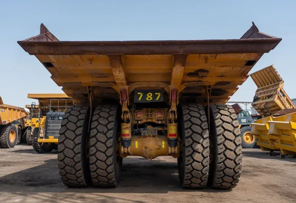 2021 Caterpillar 777E Rigid Dump Truck Rear View