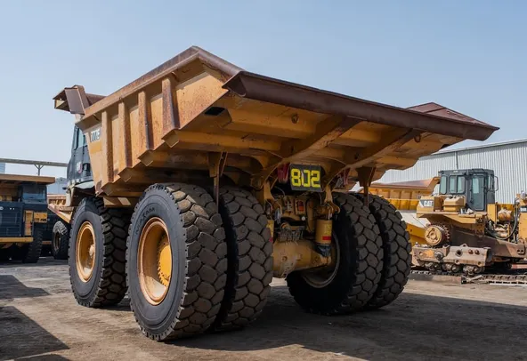 2022 Caterpillar 777E Rigid Dump Truck Rear Left View