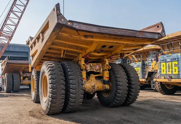 2022 Caterpillar 777E Rigid Dump Truck Rear Left View