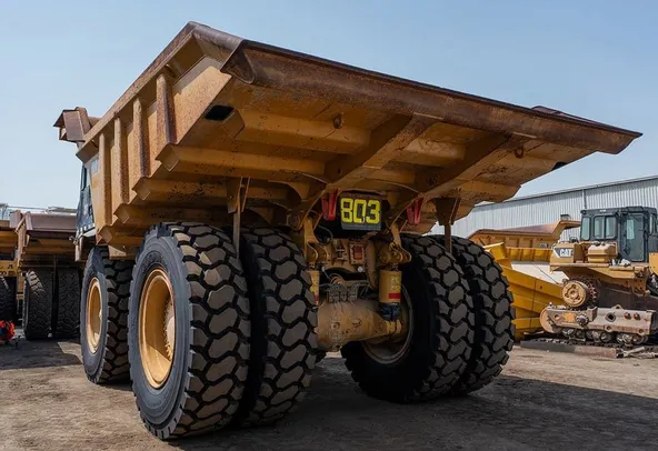 2022 Caterpillar 777E Rigid Dump Truck Rear Left View