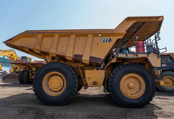 2022 Caterpillar 777E Rigid Dump Truck Rear Right Side View