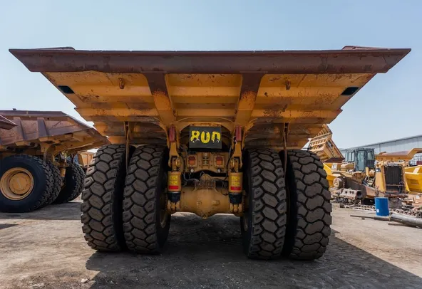2022 Caterpillar 777E Rigid Dump Truck Rear View