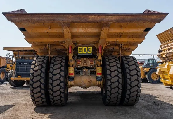 2022 Caterpillar 777E Rigid Dump Truck Rear View
