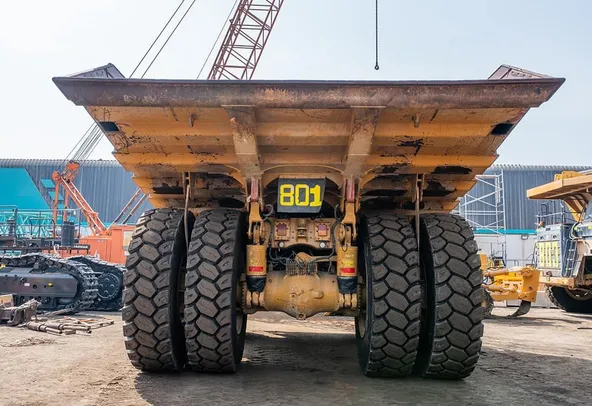 2022 Caterpillar 777E Rigid Dump Truck Rear View