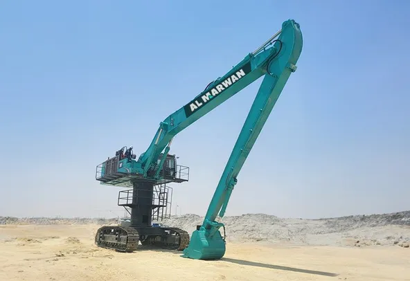 high bed excavator 85 ton front right view