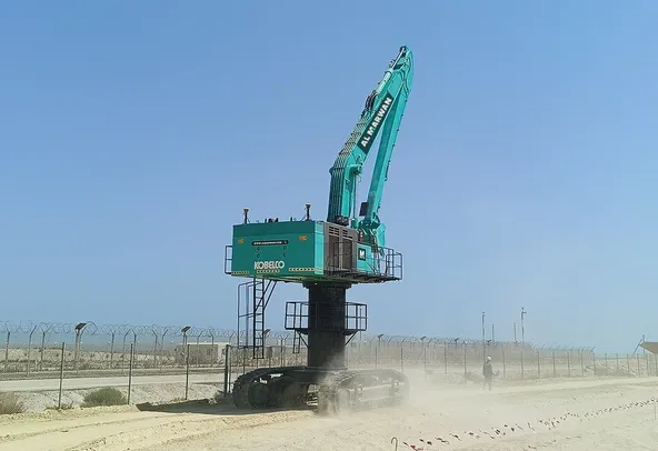 high bed excavator 85 ton rear right view