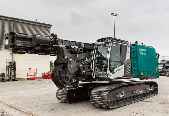 Sennebogen SR30 F with ABI Mobilram TM20 Piling Rig Front Left View