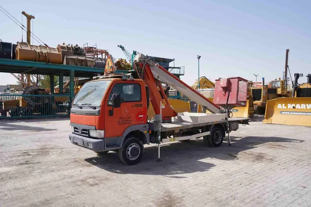 2003 Multitel 160 ALU DS Boom Lift on Nissan Cabstar Truck Front Left View - LF-0058