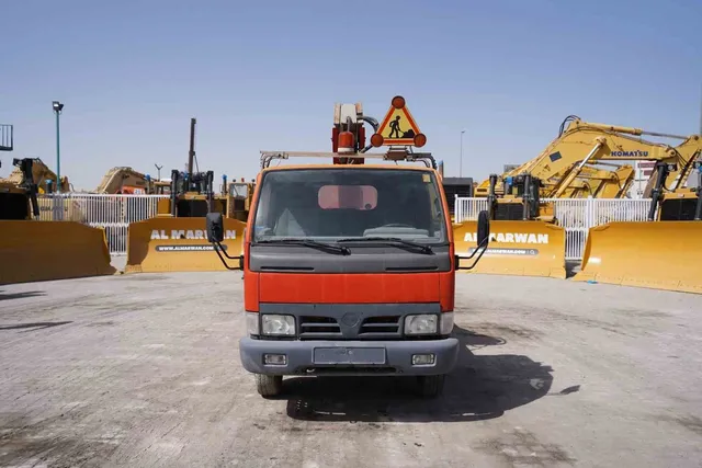 2003 Multitel 160 ALU DS Boom Lift on Nissan Cabstar Truck Front View - LF-0058