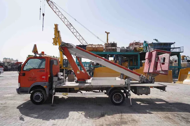 2003 Multitel 160 ALU DS Boom Lift on Nissan Cabstar Truck Left View - LF-0058