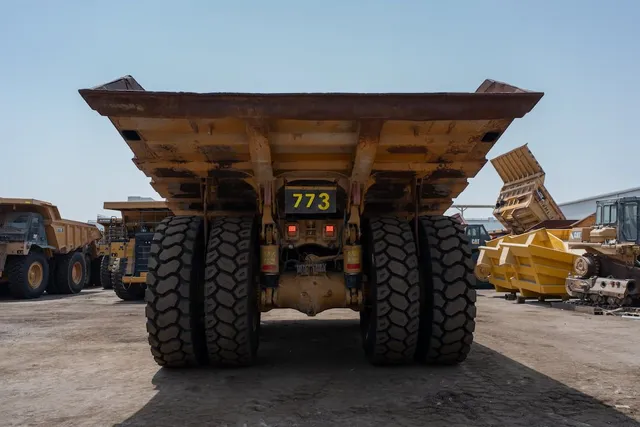 2019 Caterpillar 777E Rigid Dump Truck Rear View