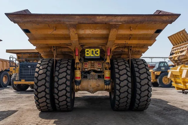 2022 Caterpillar 777E Rigid Dump Truck Rear View