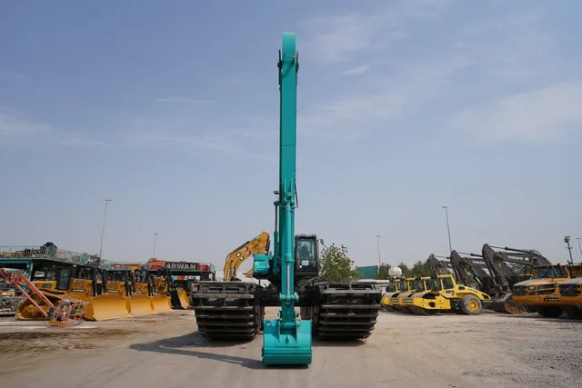 Kobelco SK380 Amphibious Long Boom Excavator  Front view