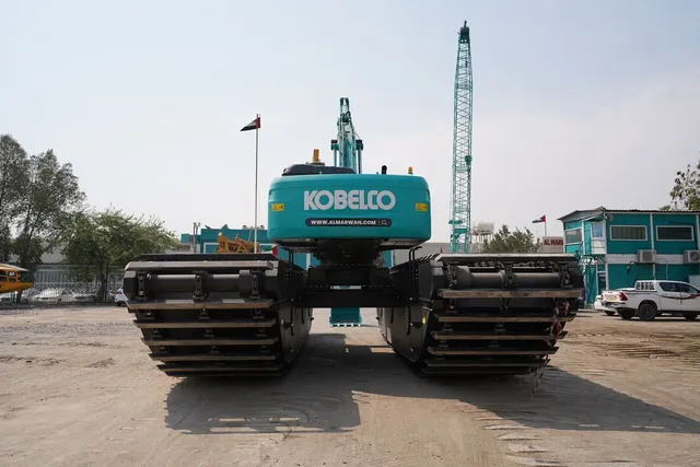 Kobelco SK380 Amphibious Long Boom Excavator rear view