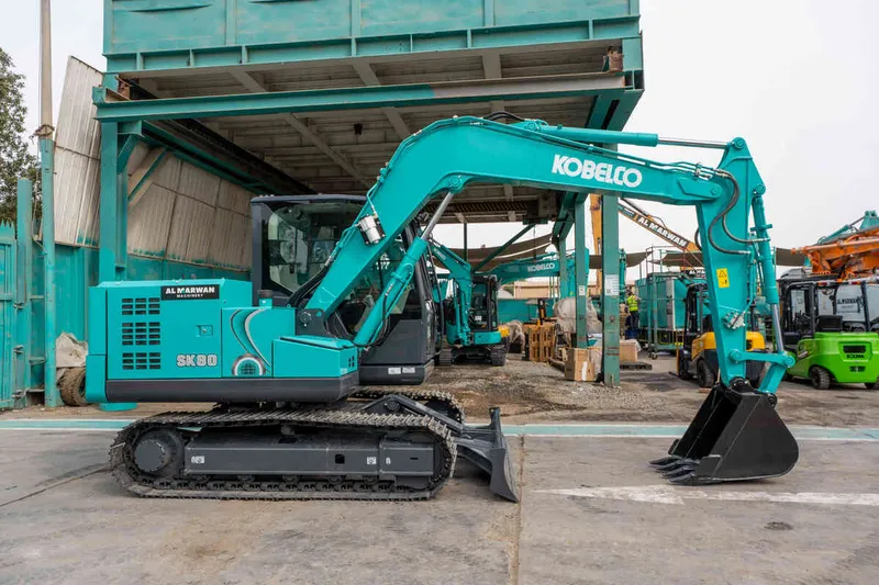 The Kobelco SK80SR mini excavator is available for sale at Al Marwan.