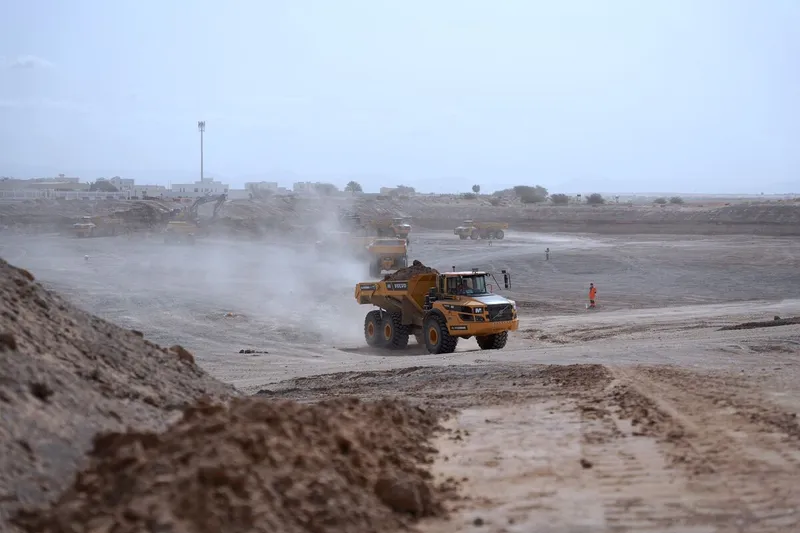 A fleet of Volvo A45G 45-ton articulated dump truck, available for rent or purchase, at Al Dhaid job site