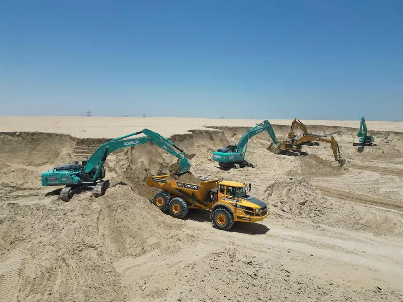 A part of Al Marwan’s heavy machinery rental fleet in action on a UAE job site