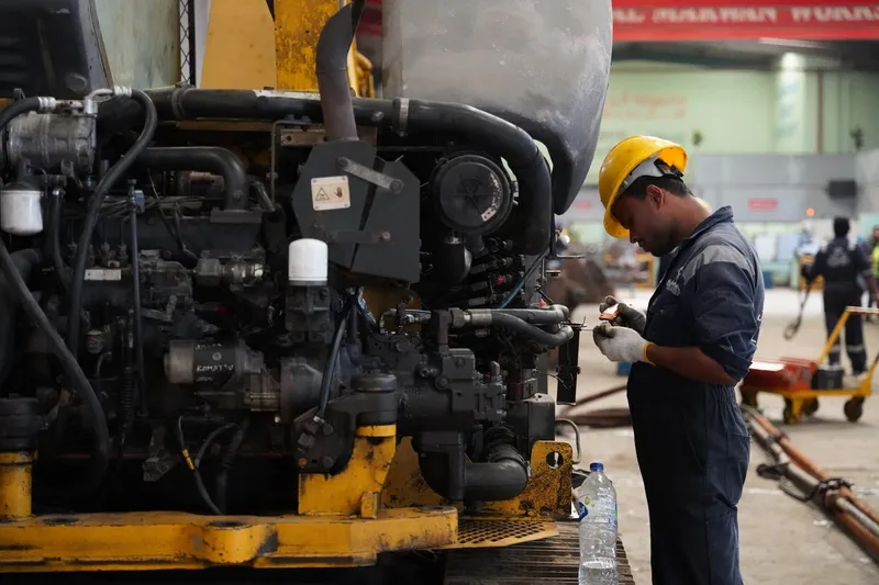 Heavy equipment inspection includes checking vital engine components