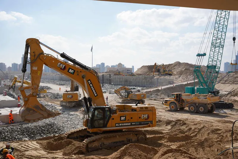 Al Marwan Machinery's equipment rental fleet at Al Layyah Canal project worksite