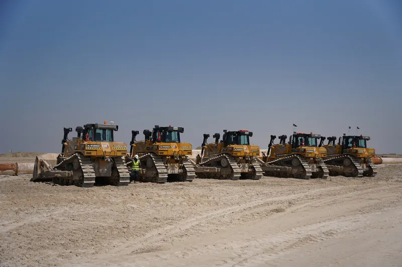 A lineup of Al Marwan's Cat D8T dozers on a remote construction site in Nizwa, Sharjah, UAE