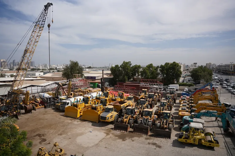 A Birdseye View of Al Marwan's equipment lined up on their Sharjah Second Industrial Area Yard in Sharjah, UAE