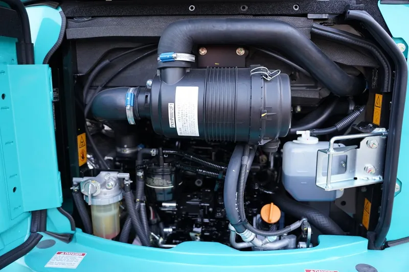 Easily serviceable component placement in the engine compartment of KOBELCO SK35SR-6 mini excavator