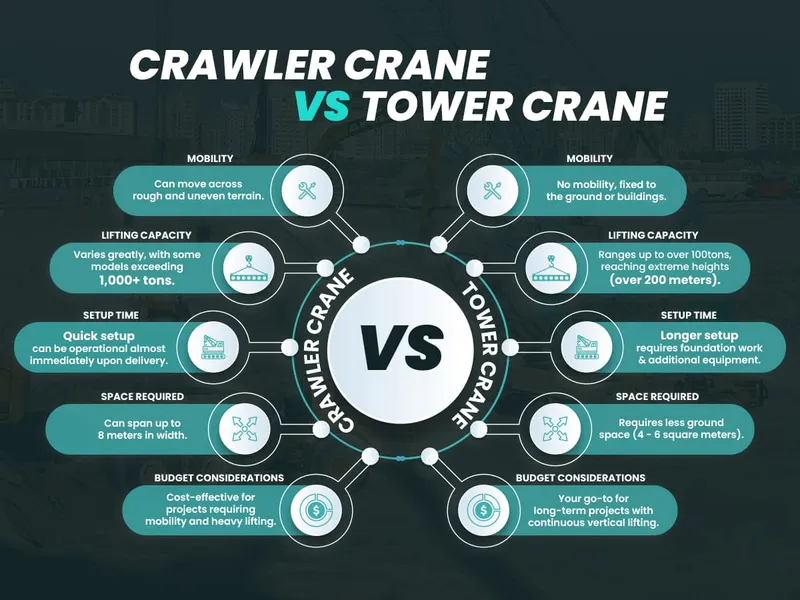 infographic: tower crane vs. crawler crane