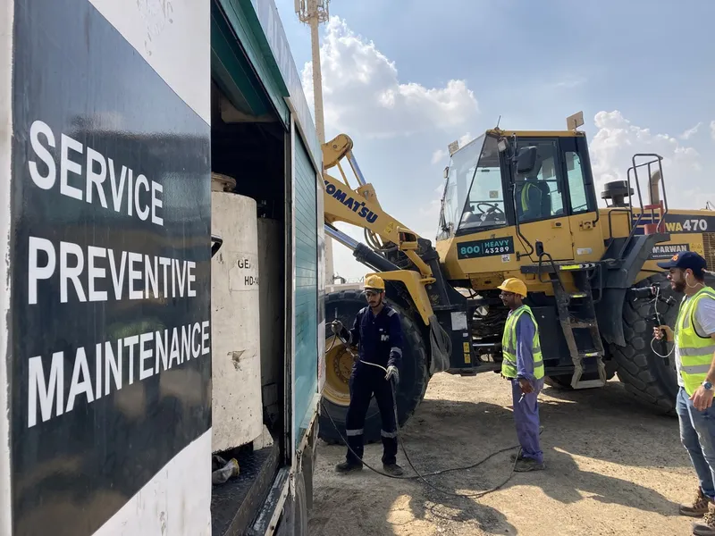 Mobile workshop performs preventive maintenance and heavy equipment greasing on-site
