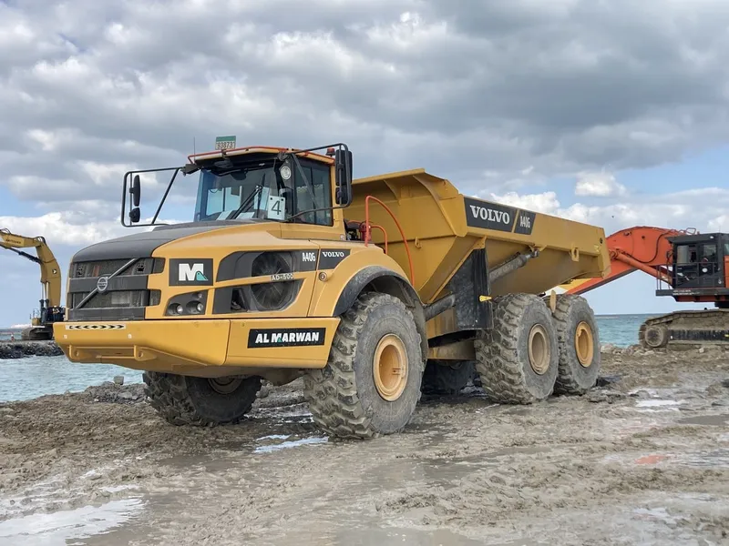 A Volvo A40G articulated hauler as part of Al Marwan Machinery's rental fleet in Dubai, UAE