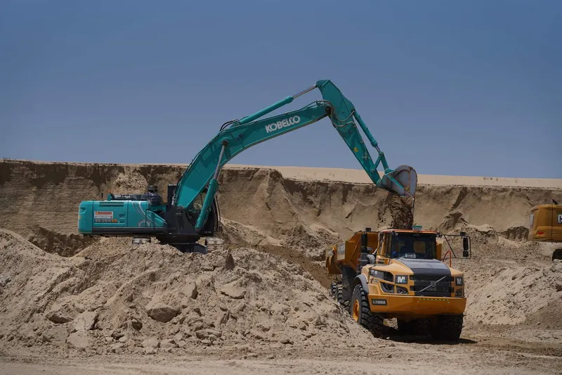 Rental fleet machinery SK380 excavator and A45G dump truck