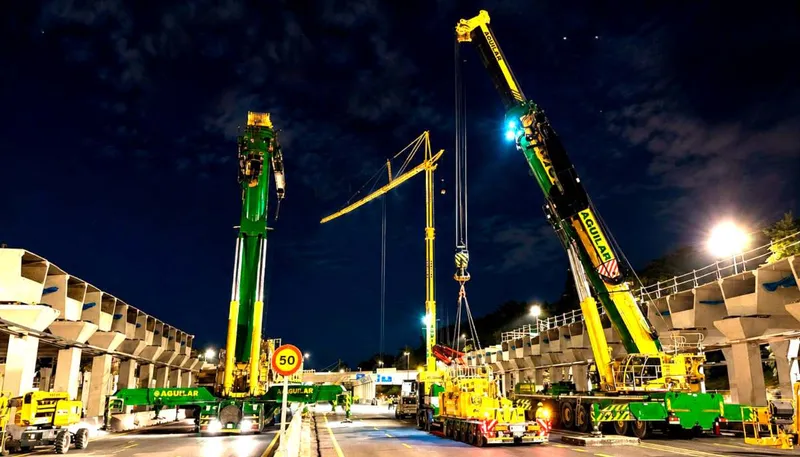 Seven Liebherr cranes support night lifting works on Madrid’s Parque Ventas infrastructure project