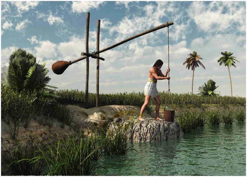 A rendering of what the shaduf might have looked like in ancient Egypt - Image courtesy of mdpi.com