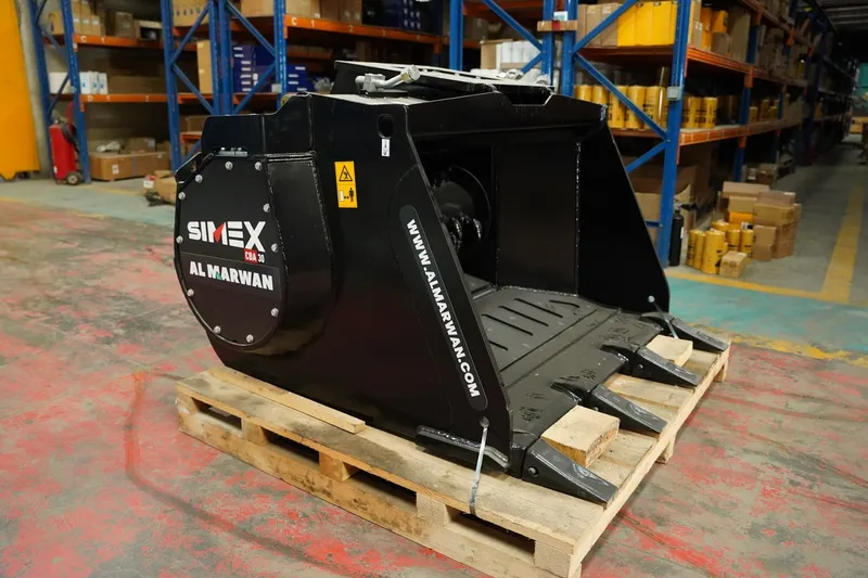 A Simex crushing bucket used for loaders