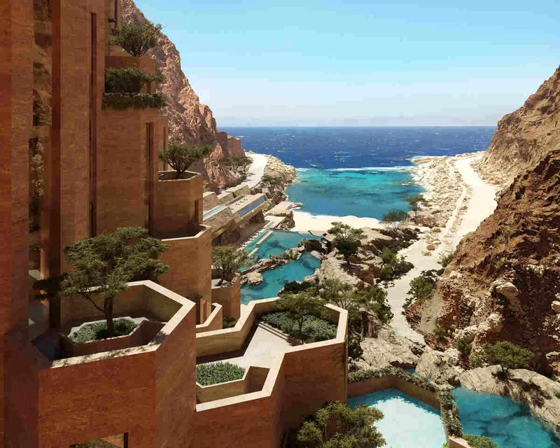 A rendered image of the sea view from Siranna. Image courtesy of Woods Bagot.