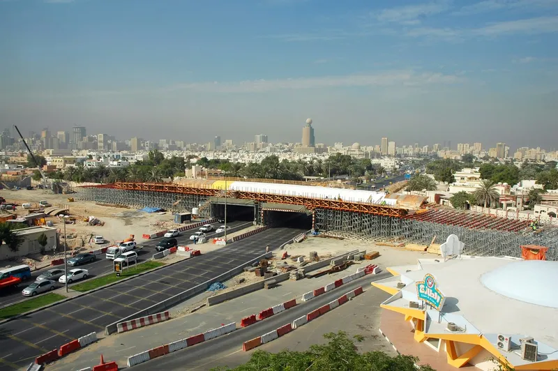 Aerial view of the interchange on King Abdulaziz Road building project in Sharjah, UAE