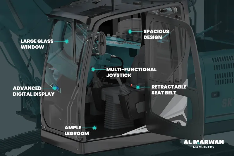operator cabin of a Kobelco excavator.