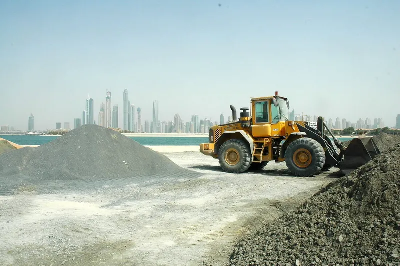 Palm Jumeirah in the works, image taken while infrastructure works were being completed by Al Marwan