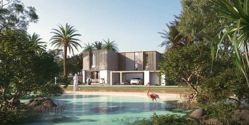 A rendering of a villa, part of Saadiyat Lagoons project by Aldar Properties - Image courtesy of Aldar Properties