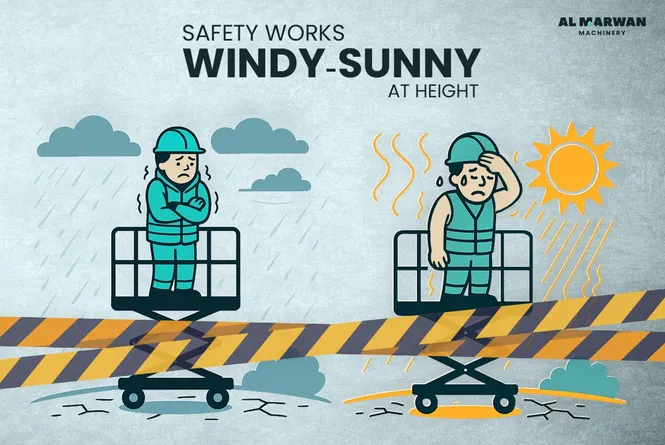 إرشادات العمل على ارتفاعات في أجواء الرياح والشمس القاسية