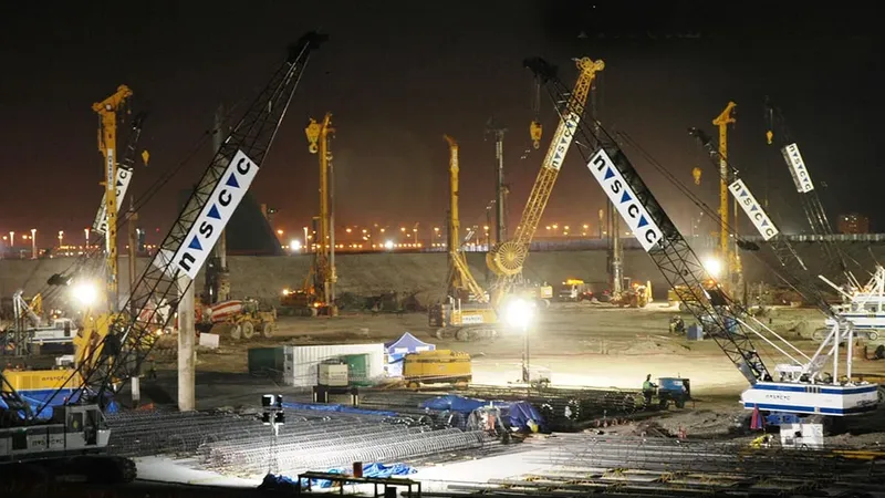 Nighttime construction progress at the Zayed National Museum site