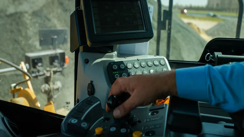 An inside look at the wheel loader cabin.